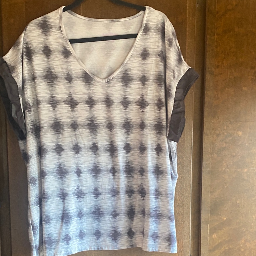 AnyBody Cozy Knit Shabori Black and White Patterned V-Neck Top